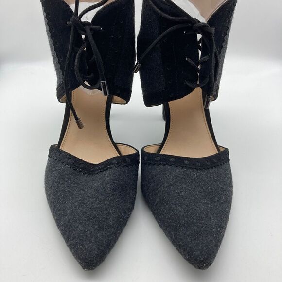 Franco Sarto Amoretta Dark Coal Wool Ankle Tie Heels Size 10M - Picture 2 of 12